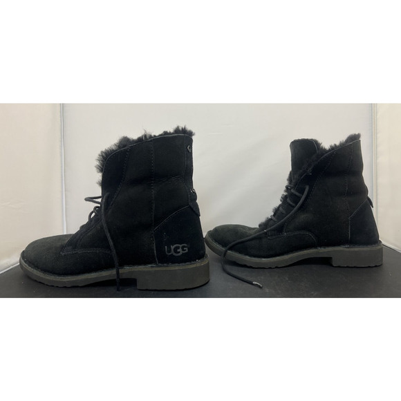 Women's UGG Quincy Suede Sheepskin Lace-Up Winter Boots Black Size 7 #1012359 FS - Picture 5 of 10